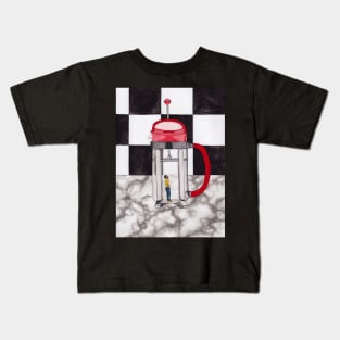 French Press Surrealist Painting for Coffee Lovers Kids T-Shirt